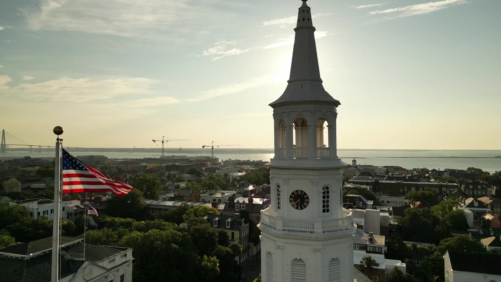 The Arthur Ravenel Jr. Bridge over the Cooper River at sunset